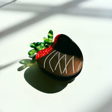 Load image into Gallery viewer, Velvet Claws Chocolate Covered Strawberry Hair Clip | Claw Clip in Velvet Travel Bag