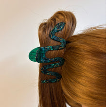 Load image into Gallery viewer, Velvet Claws Cleopatra Green Snake Hair Claw | Claw Clip in Velvet Travel Bag