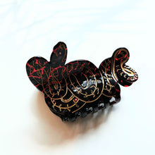 Load image into Gallery viewer, Velvet Claws Coiled Snake Claw in Brown Gold and Red Hair Clip | Claw Clip in Velvet Travel Bag