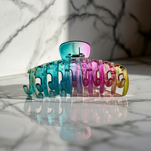 Load image into Gallery viewer, Velvet Claws Hair Claw | The Lobster in Glossy Translucent Rainbow | Claw Clip in Velvet Travel Bag