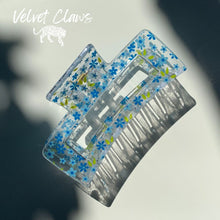 Load image into Gallery viewer, Velvet Claws Hair Clip | The Crystal in Blue Flowers | Claw Clip in Velvet Travel Bag
