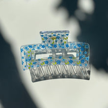 Load image into Gallery viewer, Velvet Claws Hair Clip | The Crystal in Blue Flowers | Claw Clip in Velvet Travel Bag