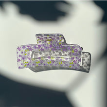 Load image into Gallery viewer, Velvet Claws Hair Clip | The Crystal in Purple Blossoms | Claw Clip in Velvet Travel Bag