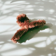 Load image into Gallery viewer, Velvet Claws Hair Clip | Triangle Plush in Copper Mauve Faux Fur | Claw Clip in Velvet Travel Bag