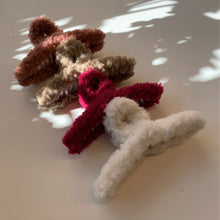 Load image into Gallery viewer, Velvet Claws Hair Clip | Triangle Plush in Teddy Bear Brown Faux Fur | Claw Clip in Velvet Travel Bag