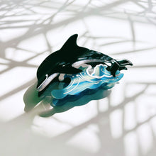 Load image into Gallery viewer, Velvet Claws Killer Whale Orca Hair Claw | Claw Clip in Velvet Travel Bag