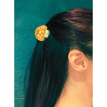 Load image into Gallery viewer, Velvet Claws Mini Mushroom Hair Clip in Orange | Claw Clip in Velvet Travel Bag