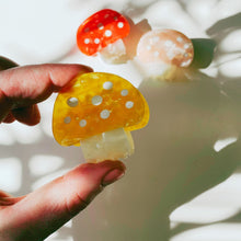 Load image into Gallery viewer, Velvet Claws Mini Mushroom Hair Clip in Orange | Claw Clip in Velvet Travel Bag