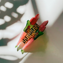 Load image into Gallery viewer, Velvet Claws Pink Flower Bouquet Mini Hair Claw | Claw Clip in Velvet Travel Bag