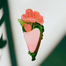 Load image into Gallery viewer, Velvet Claws Pink Flower Bouquet Mini Hair Claw | Claw Clip in Velvet Travel Bag