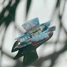 Load image into Gallery viewer, Velvet Claws Rectangular Mini Claw in Blue and Pink | Claw Clip in Velvet Travel Bag