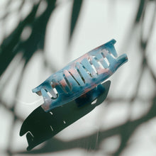 Load image into Gallery viewer, Velvet Claws Rectangular Mini Claw in Blue and Pink | Claw Clip in Velvet Travel Bag