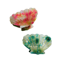 Load image into Gallery viewer, Velvet Claws Seashell Claw Set of 2: Aqua and Coral | Hair Claw Clip in Velvet Travel Bag