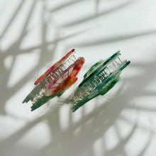 Load image into Gallery viewer, Velvet Claws Seashell Claw Set of 2: Aqua and Coral | Hair Claw Clip in Velvet Travel Bag