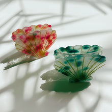 Load image into Gallery viewer, Velvet Claws Seashell Claw Set of 2: Aqua and Coral | Hair Claw Clip in Velvet Travel Bag