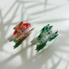 Load image into Gallery viewer, Velvet Claws Seashell Claw Set of 2: Aqua and Coral | Hair Claw Clip in Velvet Travel Bag