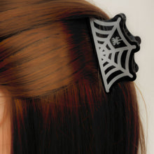 Load image into Gallery viewer, Velvet Claws Spider and Web Mini Hair Claw | Claw Clip in Velvet Travel Bag