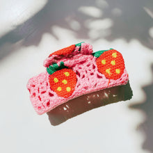 Load image into Gallery viewer, Velvet Claws Strawberry Granny Square Hair Claw | Claw Clip in Velvet Travel Bag