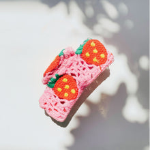 Load image into Gallery viewer, Velvet Claws Strawberry Granny Square Hair Claw | Claw Clip in Velvet Travel Bag