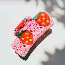 Load image into Gallery viewer, Velvet Claws Strawberry Granny Square Hair Claw | Claw Clip in Velvet Travel Bag