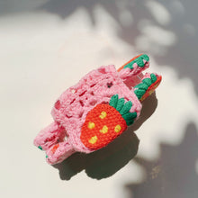 Load image into Gallery viewer, Velvet Claws Strawberry Granny Square Hair Claw | Claw Clip in Velvet Travel Bag