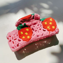 Load image into Gallery viewer, Velvet Claws Strawberry Granny Square Hair Claw | Claw Clip in Velvet Travel Bag