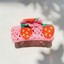 Load image into Gallery viewer, Velvet Claws Strawberry Granny Square Hair Claw | Claw Clip in Velvet Travel Bag