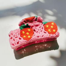 Load image into Gallery viewer, Velvet Claws Strawberry Granny Square Hair Claw | Claw Clip in Velvet Travel Bag