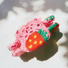 Load image into Gallery viewer, Velvet Claws Strawberry Granny Square Hair Claw | Claw Clip in Velvet Travel Bag