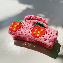 Load image into Gallery viewer, Velvet Claws Strawberry Granny Square Hair Claw | Claw Clip in Velvet Travel Bag