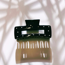Load image into Gallery viewer, Velvet Claws Uptown Lady in Black Dot Hair Clip | Claw Clip in Velvet Travel Bag