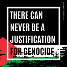 Load image into Gallery viewer, Virtuous Vandalism “There Can Never Be a Justification for Genocide” Sticky Notes 3" x 3" Pack of 50 | Combat and Cover Offensive Public Messages with Adhesive Protest Notes
