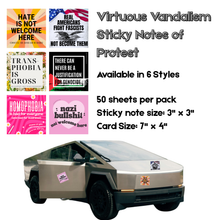 Load image into Gallery viewer, Virtuous Vandalism “There Can Never Be a Justification for Genocide” Sticky Notes 3" x 3" Pack of 50 | Combat and Cover Offensive Public Messages with Adhesive Protest Notes