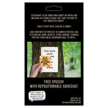 Load image into Gallery viewer, Virtuous Vandalism “There Can Never Be a Justification for Genocide” Sticky Notes 3" x 3" Pack of 50 | Combat and Cover Offensive Public Messages with Adhesive Protest Notes
