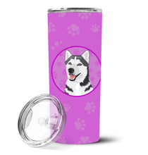 Load image into Gallery viewer, Siberian Husky Silver and White #1 Stainless Steel 20 oz Skinny Tumbler