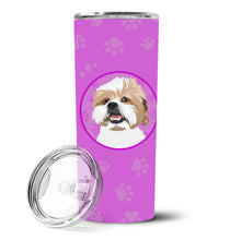 Load image into Gallery viewer, Shih-Tzu Silver Gold and White Stainless Steel 20 oz Skinny Tumbler