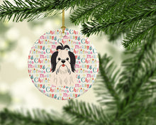 Load image into Gallery viewer, Merry Christmas Shih Tzu Black White Ceramic Ornament