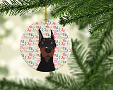 Load image into Gallery viewer, Doberman Pinscher Black Cropped Ears Christmas Ceramic Ornament