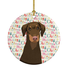 Load image into Gallery viewer, Doberman Pinscher Red and Rust Natural Ears #2 Christmas Ceramic Ornament