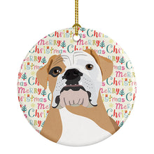 Load image into Gallery viewer, English Bulldog Fawn and White Christmas Ceramic Ornament