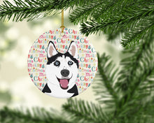 Load image into Gallery viewer, Siberian Husky Black and White #2 Christmas Ceramic Ornament