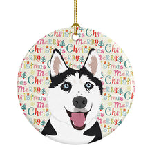 Load image into Gallery viewer, Siberian Husky Black and White #2 Christmas Ceramic Ornament