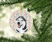 Load image into Gallery viewer, Siberian Husky Silver and White #1 Christmas Ceramic Ornament