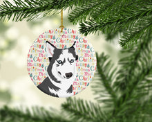 Load image into Gallery viewer, Siberian Husky Silver and White #2 Christmas Ceramic Ornament