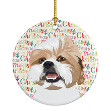 Load image into Gallery viewer, Shih-Tzu Silver Gold and White Christmas Ceramic Ornament