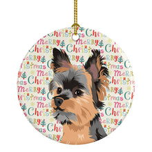 Load image into Gallery viewer, Yorkie Black and Gold #2 Christmas Ceramic Ornament