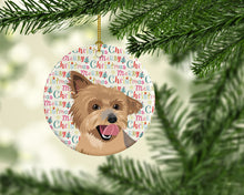 Load image into Gallery viewer, Yorkie Blue and Gold Christmas Ceramic Ornament