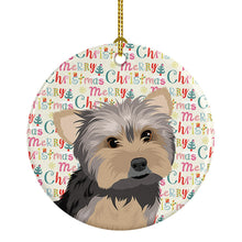 Load image into Gallery viewer, Yorkie Blue and Tan #2 Christmas Ceramic Ornament