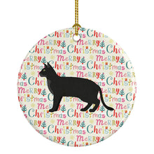 Load image into Gallery viewer, Chausie Black Cat Christmas Ceramic Ornament