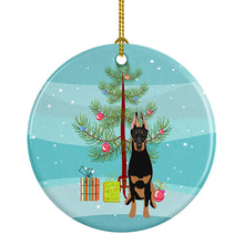 Load image into Gallery viewer, Doberman Pinscher Black and Rust Cropped Ears Christmas Ceramic Ornament